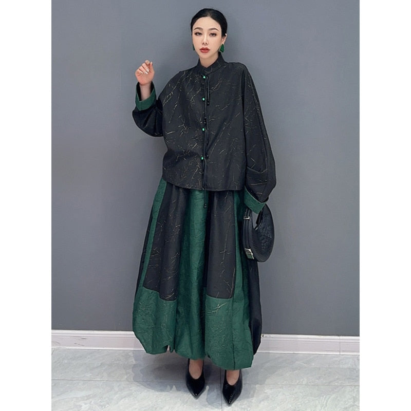 Versatile Casual 2-Piece Set - Long Sleeve Top & Oversized Skirt