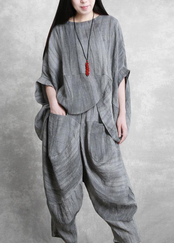 Original gray suit loose irregular top harem pants Zen two-piece autumn