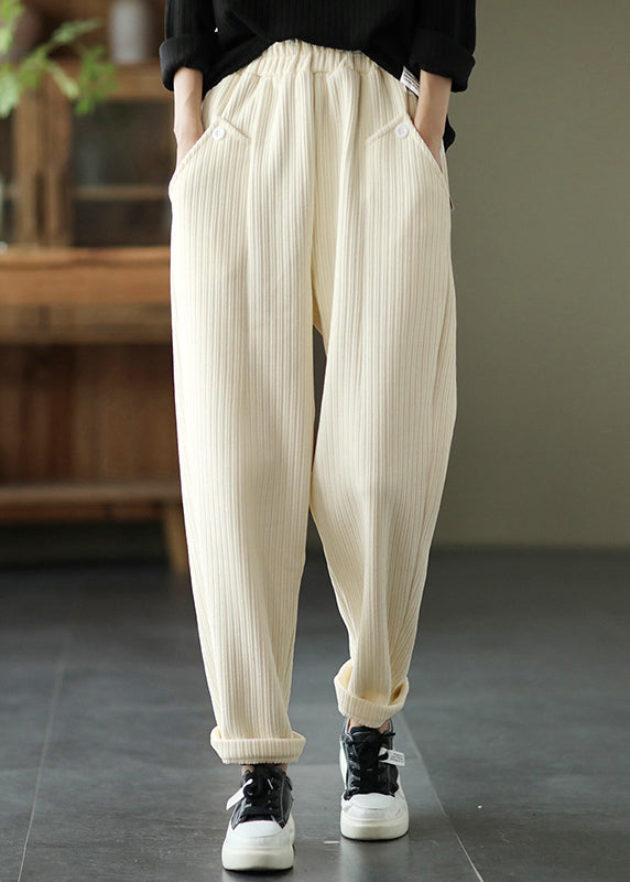 Vintage Chocolate Thick Button Pockets Straight Casual Fall Pants