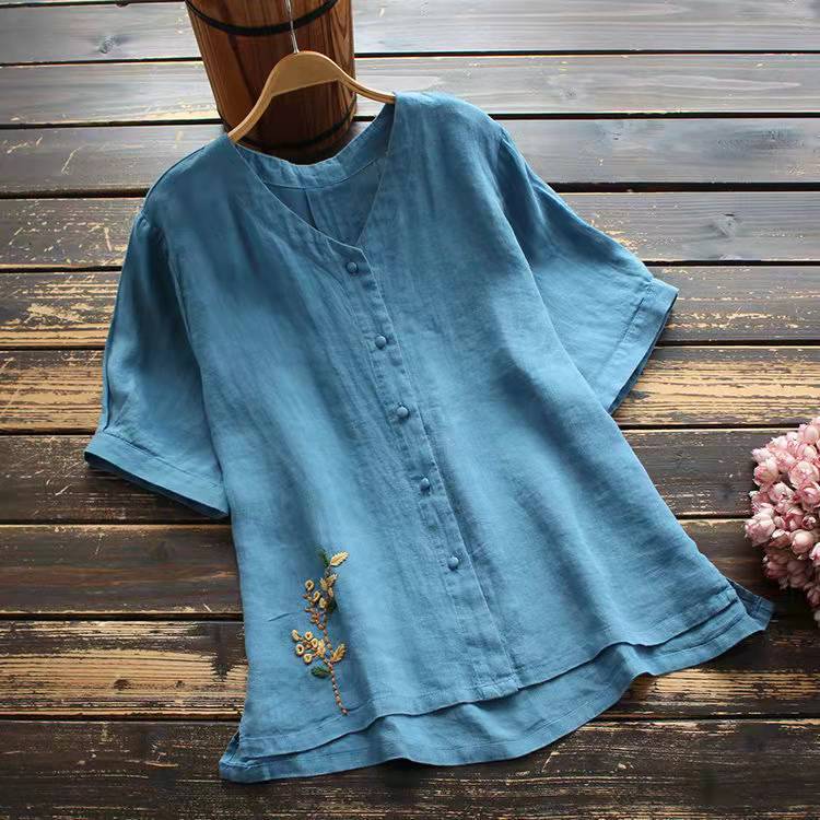 Linen Cotton Embroider Casual Shirt-Buy 3 Free Shipping