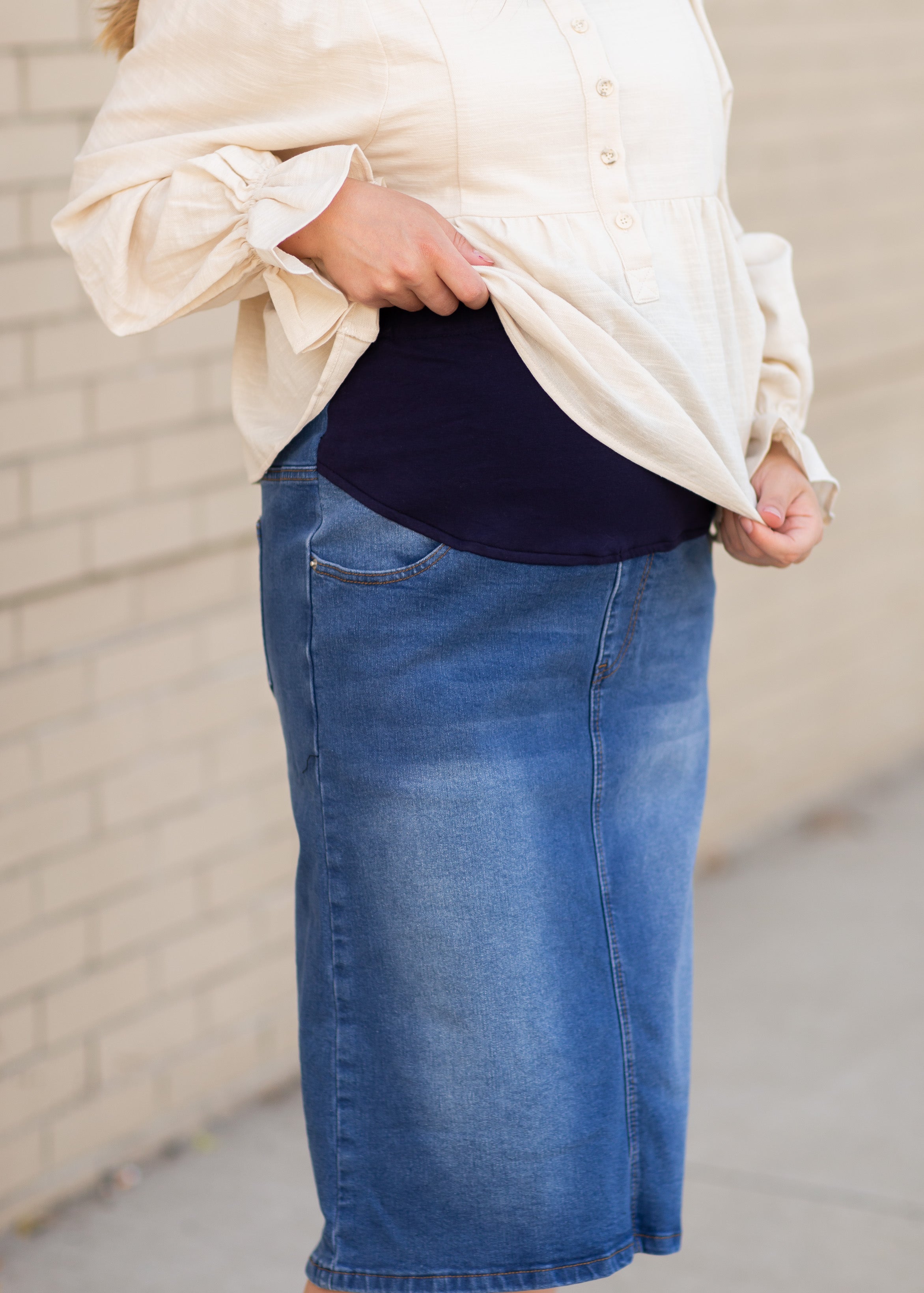 Remi Maternity Denim Midi Skirt