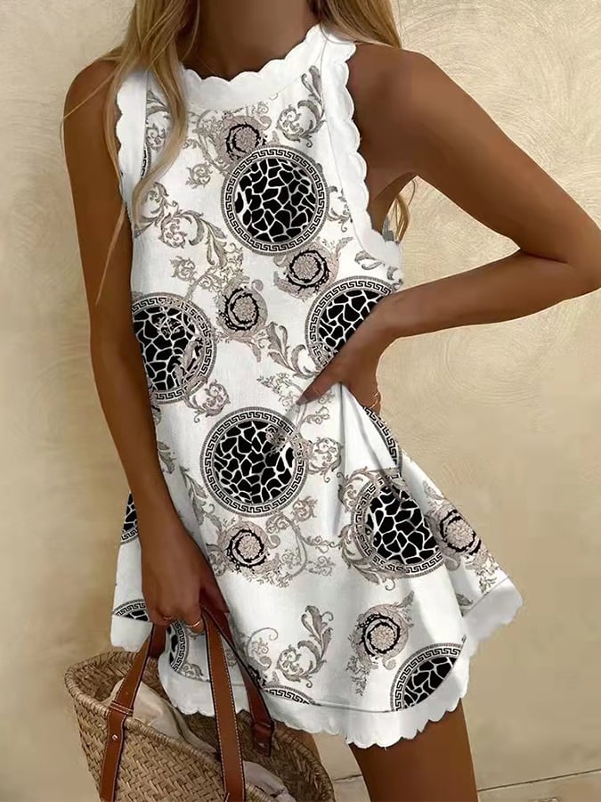 Women's Vintage Floral Print Ruffles Dress